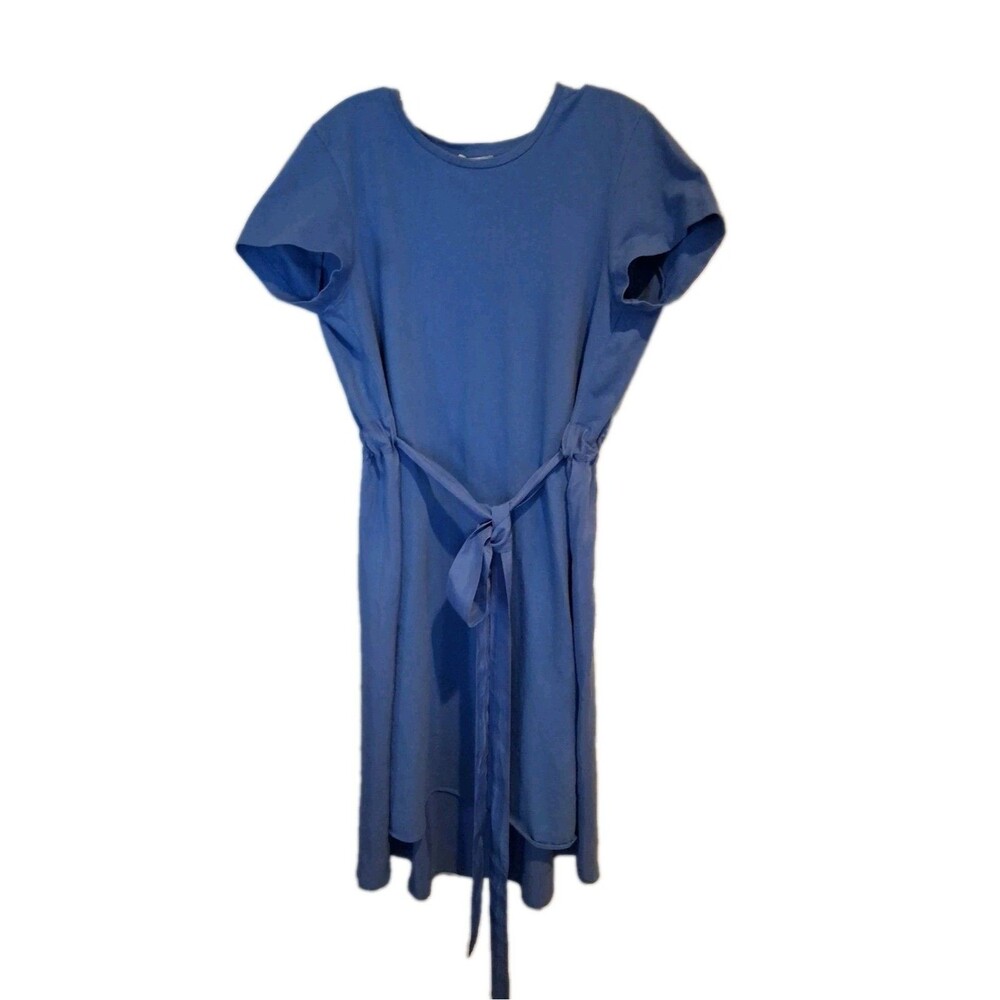 Cos Midi Dress Women Medium Blue Drawstring Waist Loganlook Costal Casual Gauze